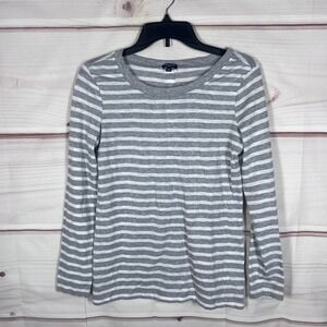 Splendid Striped Tee Top Womens Small Gray White Striped Long Sleeve Crew Neck